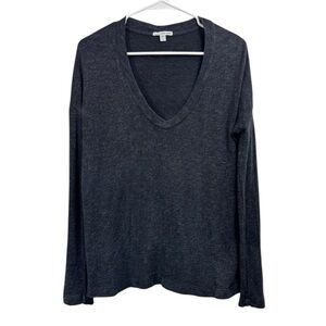 James Perse Size 3 Large Dark Gray Deep V Neck  Sweater Long Sleeve Pullover